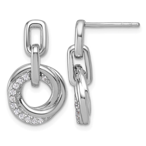 Sterling Silver Rhodium-Plated Polished Cubic Zirconia Circle Twist Dangle Earrings, 21.4 mm