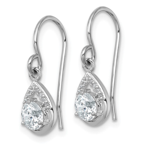 Sterling Silver Rhodium-Plated Polished Round Cubic Zirconia Teardrop Dangle Shepherd Hook French Wire Earrings, 19.5 mm - View 2