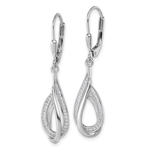 Sterling Silver Rhodium-Plated Cubic Zirconia Polished Tear Drop Swirl Leverback Earrings, 40 mm - View 2
