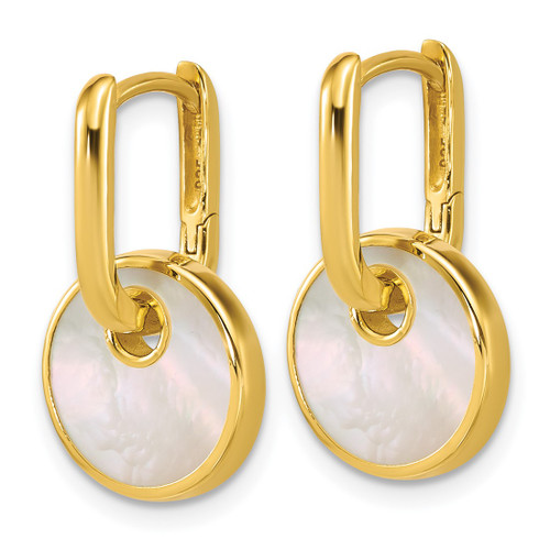 Sterling Silver Gold-Tone Polished Mother of Pearl Circle Drop Hinged Hoop Earrings, 21.9 mm - View 2