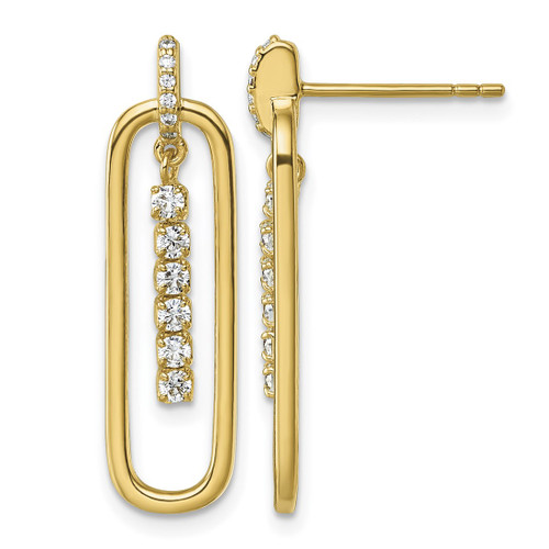 Sterling Silver Gold-Tone with White Cubic Zirconia Oblong Dangle Earrings, 29.5 mm