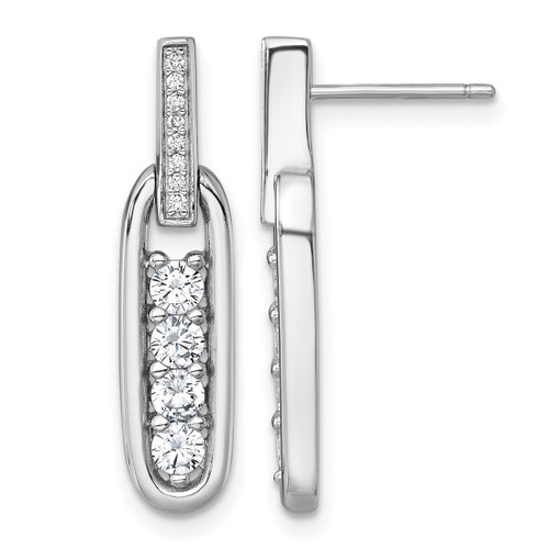 Sterling Silver Rhodium-Plated Polished Cubic Zirconia Elongated Oval Post Dangle Earrings, 26.6 mm