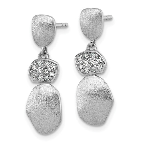 Sterling Silver Rhodium-Plated Brushed and Polished Crystal Dangle Earrings, 23.4 mm - View 2