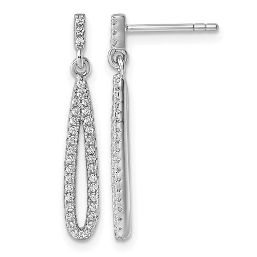 Sterling Silver Rhodium-Plated Cubic Zirconia Oval Dangle Earrings, 26.8 mm