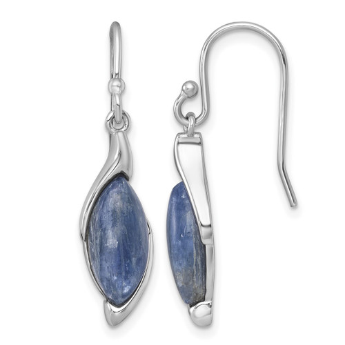 Sterling Silver Rhodium-Plated Polished Fancy Marquise Kyanite Cabochon Dangle Shepherd Hook Drop French Wire Earrings, 34.3 mm