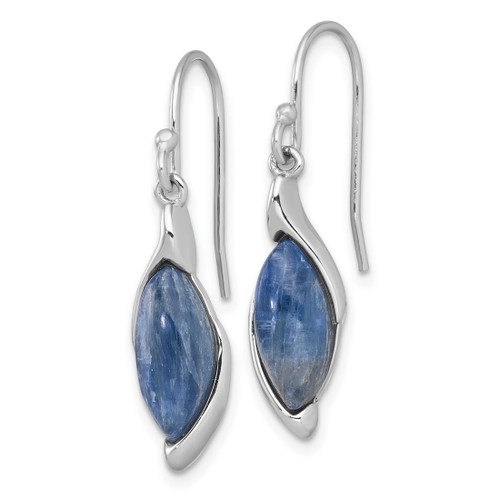 Sterling Silver Rhodium-Plated Polished Fancy Marquise Kyanite Cabochon Dangle Shepherd Hook Drop French Wire Earrings, 34.3 mm - View 2