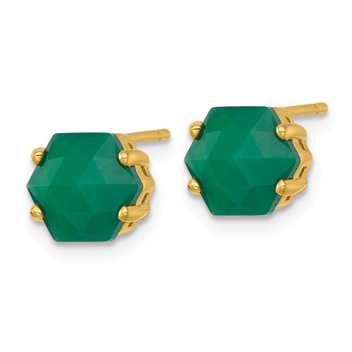 Sterling Silver Gold-Tone Polished Hexagon Green Chalcedony Stud Earrings, 8.1 mm - View 2