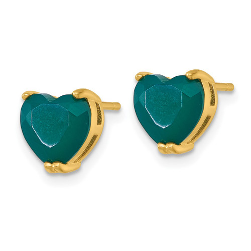 Sterling Silver Gold-Tone Polished Green Chalcedony Heart Stud Earrings, 8.7 mm - View 2
