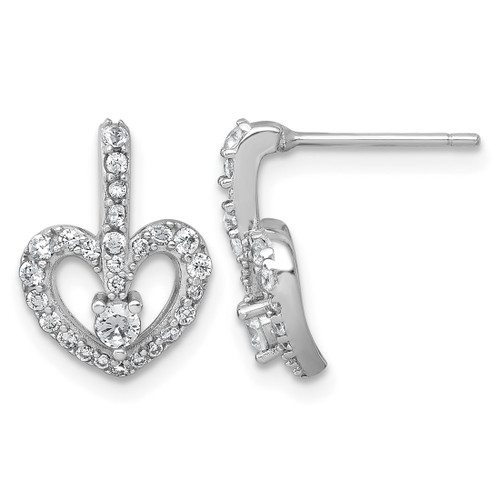 Sterling Silver Rhodium-Plated Polished Cubic Zirconia Open Heart Stud Earrings, 14.5 mm