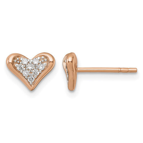 Sterling Silver Rhodium-Plated and Rose Gold-Plated Cubic Zirconia Heart Stud Earrings, 6.9 mm