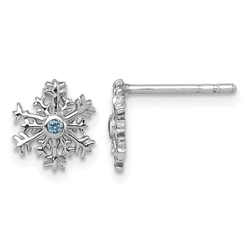 Sterling Silver Rhodium-Plated Polished Blue Cubic Zirconia Snowflake Stud Earrings, 8.8 mm
