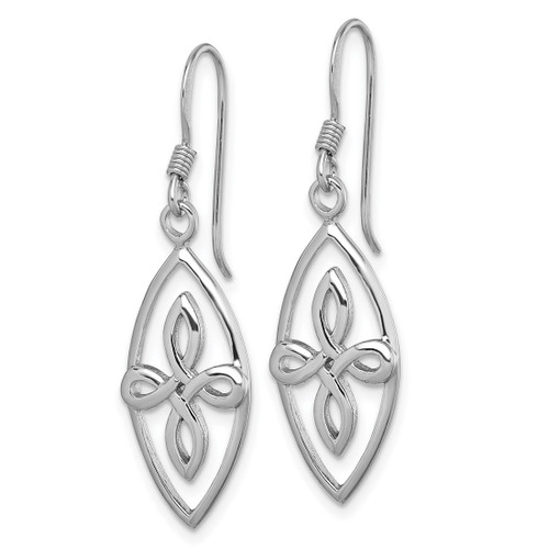 Sterling Silver Rhodium-Plated Polished Fancy Celtic Knot Dangle Shepherd Hook Drop French Wire Earrings, 35.8 mm - View 2