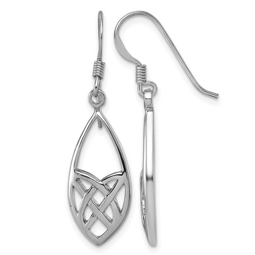 Sterling Silver Rhodium-Plated Polished Fancy Celtic Design Dangle Shepherd Hook Drop French Wire Earrings, 36.6 mm