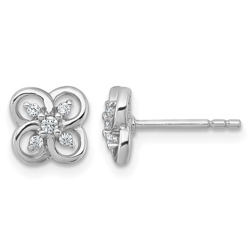 Sterling Silver Rhodium-Plated Polished Fancy Flower Cubic Zirconia Stud Earrings, 7.7 mm