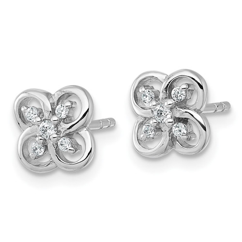 Sterling Silver Rhodium-Plated Polished Fancy Flower Cubic Zirconia Stud Earrings, 7.7 mm - View 2