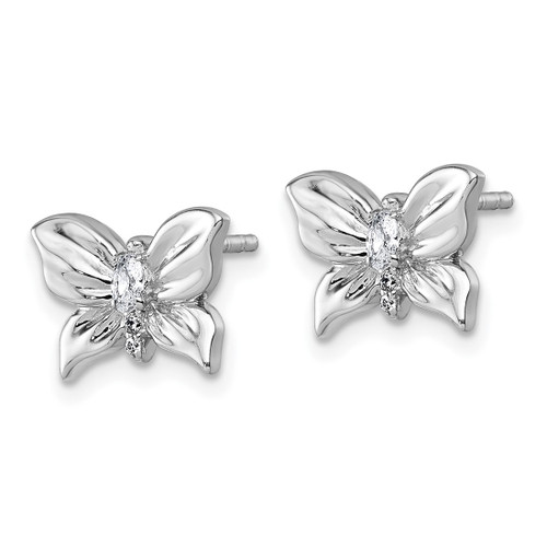 Sterling Silver Rhodium-Plated Polished White Cubic Zirconia Butterfly Stud Earrings, 8.6 mm - View 2