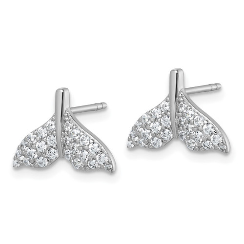 Sterling Silver Rhodium-Plated Cubic Zirconia Whale Tail Stud Earrings, 10.4 mm - View 2