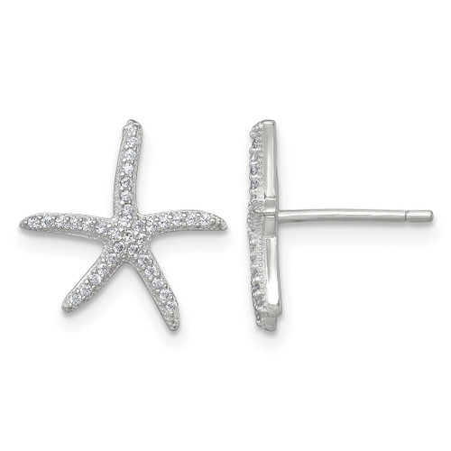 Sterling Silver Polished Cubic Zirconia Starfish Stud Earrings, 13.4 mm