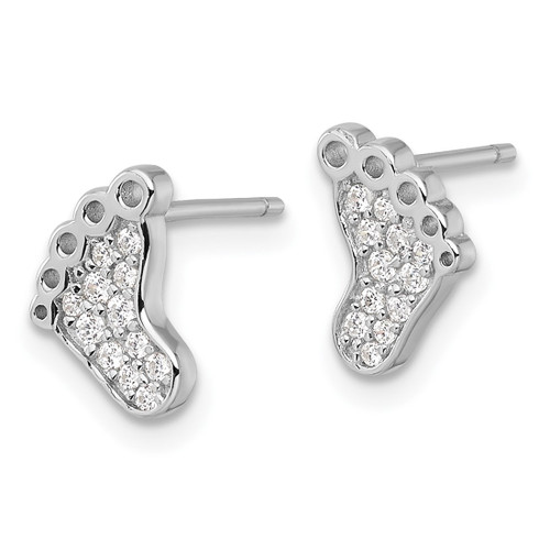 Sterling Silver Rhodium-Plated Polished Cubic Zirconia Footprints Stud Earrings, 9.05 mm - View 2