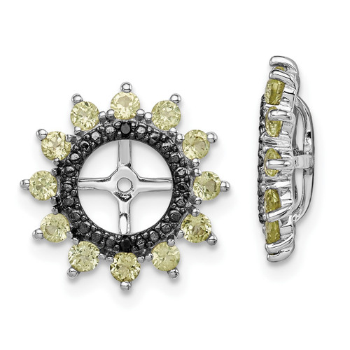 Sterling Silver Rhodium-Plated Peridot & Black Sapphire Earring Jacket, 14 mm