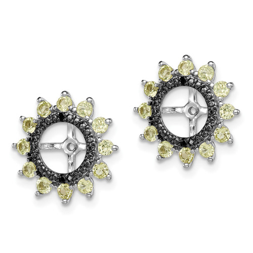Sterling Silver Rhodium-Plated Peridot & Black Sapphire Earring Jacket, 14 mm - View 2