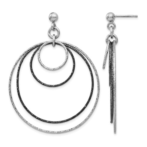 Rhodium-Plated Sterling Silver and Ruthenium Plated Diamond-Cut Post Hoop Drop Earrings, 57 mm