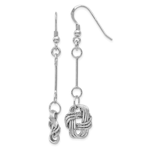 Rhodium-Plated Sterling Silver Polished & Diamond-Cut Shepherd Hook Dangle French Wire Earrings, 48 mm