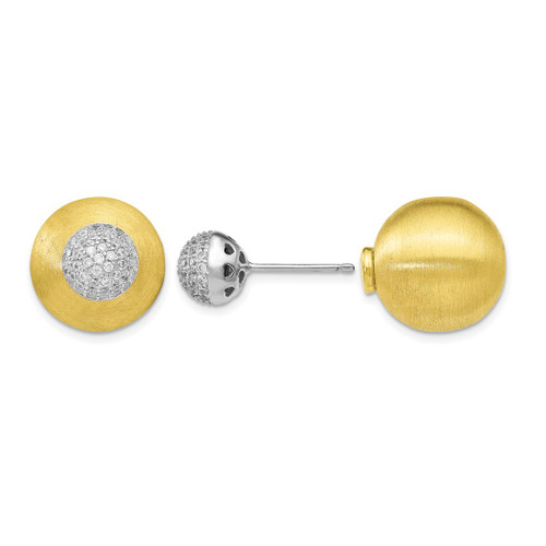Sterling Silver Gold-Tone Cubic Zirconia Front Back Stud Earrings, 14 mm
