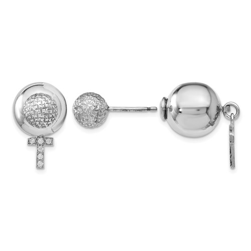 Sterling Silver Rhodium-Plated Cubic Zirconia Cross Front and Back Stud Earrings, 19 mm