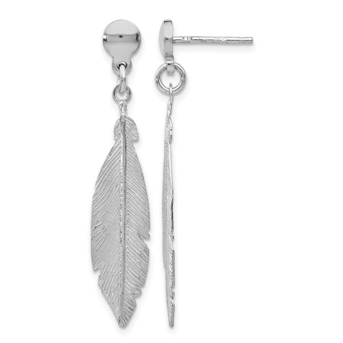 Sterling Silver Rhodium-Plated Leaf Post Dangle Earrings, 39 mm