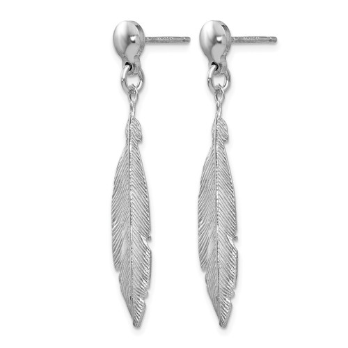 Sterling Silver Rhodium-Plated Leaf Post Dangle Earrings, 39 mm - View 2