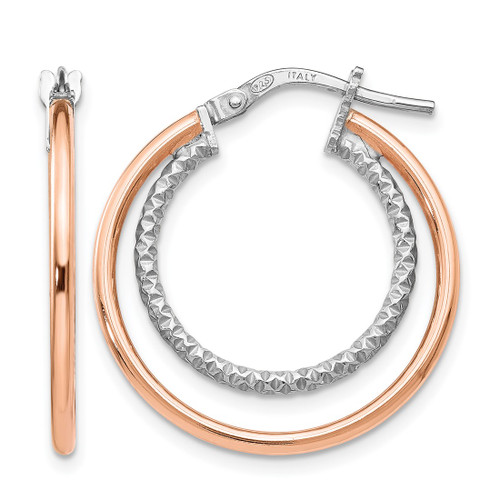 Rhodium-Plated Sterling Silver Rose-Tone Diamond-Cut Hoop Earrings, 25 mm