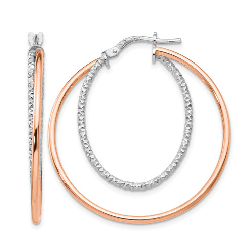 Rhodium-Plated Sterling Silver Rose-Tone Diamond-Cut Hoop Earrings, 36 mm