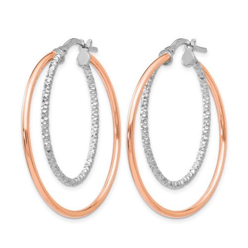 Rhodium-Plated Sterling Silver Rose-Tone Diamond-Cut Hoop Earrings, 36 mm - View 2