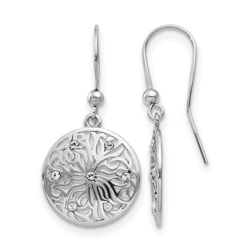 Sterling Silver Rhodium-Plated Polished Cubic Zirconia Dangle French Wire Earrings, 37 mm