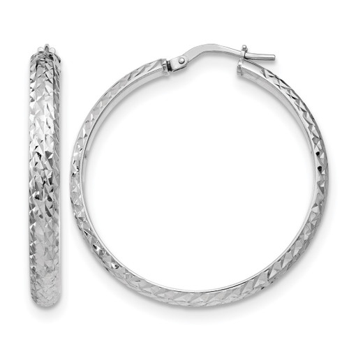 Sterling Silver Rhodium-Plated Polished & Textured Hoop Earrings, 36 mm