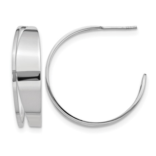Rhodium-Plated Sterling Silver Polished Fancy Post Hoop Earrings, 32 mm