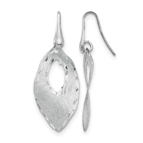 Sterling Silver Rhodium-Plated Textured & Diamond-Cut Dangle Shepherd Hook Drop French Wire Earrings, 46 mm