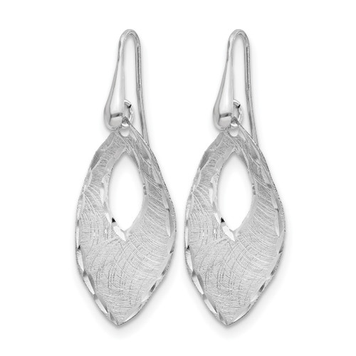 Sterling Silver Rhodium-Plated Textured & Diamond-Cut Dangle Shepherd Hook Drop French Wire Earrings, 46 mm - View 2
