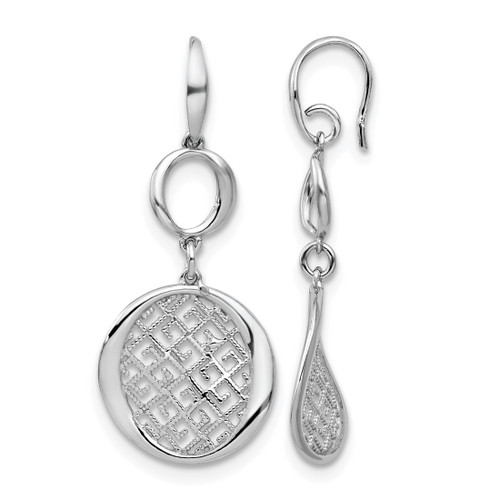 Sterling Silver Rhodium-Plated Filigree Dangle French Wire Earrings, 56.7 mm