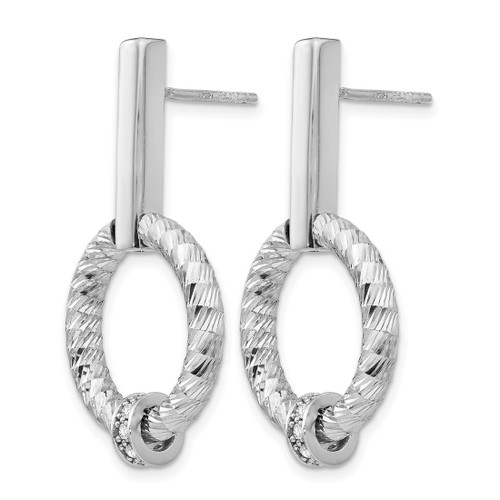 Rhodium-Plated Sterling Silver Polished Cubic Zirconia Diamond-Cut Post Dangle Earrings, 34.09 mm - View 2