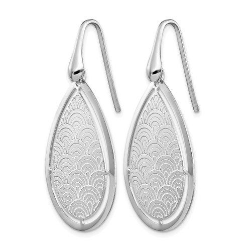Sterling Silver Rhodium-Plated Brushed/Polished Laser Cut Dangle French Wire Earrings, 44 mm - View 2