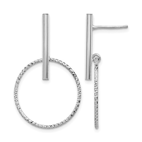 Sterling Silver Rhodium-Plated Radiant Essence Diamond-Cut Post Dangle Earrings, 36 mm