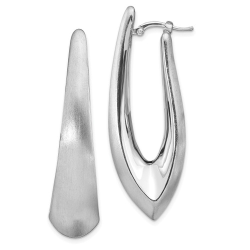 Sterling Silver Rhodium-Plated Polished & Brushed Oval Hoop Earrin Earrings, 50 mm