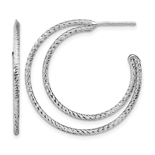 Sterling Silver Rhodium-Plated Diamond-Cut Hoop Earrings, 30.5 mm