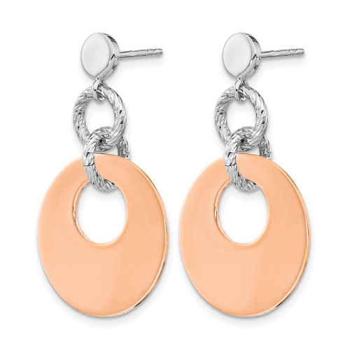 Sterling Silver Rose Gold-Tone Rhodium-Plated Diamond-Cut Post Dangle Earrings, 35.1 mm - View 2