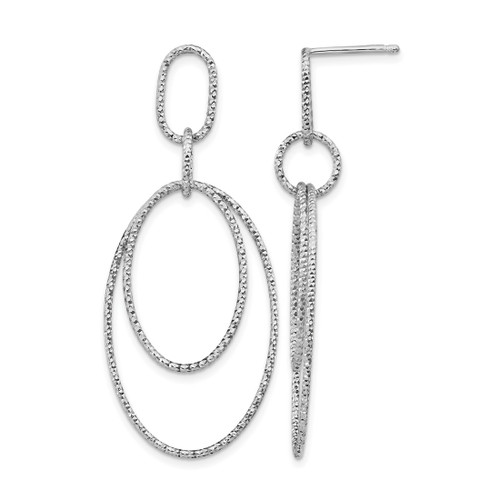 Sterling Silver Rhodium-Plated Diamond-Cut Oval Post Dangle Earrings, 51 mm