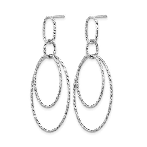 Sterling Silver Rhodium-Plated Diamond-Cut Oval Post Dangle Earrings, 51 mm - View 2