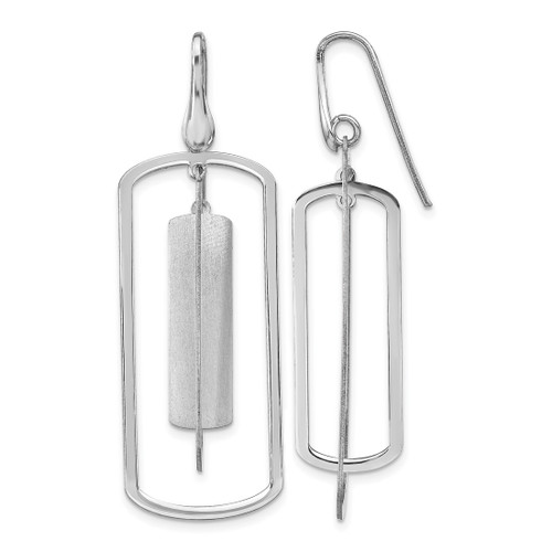 Sterling Silver Rhodium-Plated Polished & Brushed Dangle French Wire Earrings, 53.7 mm