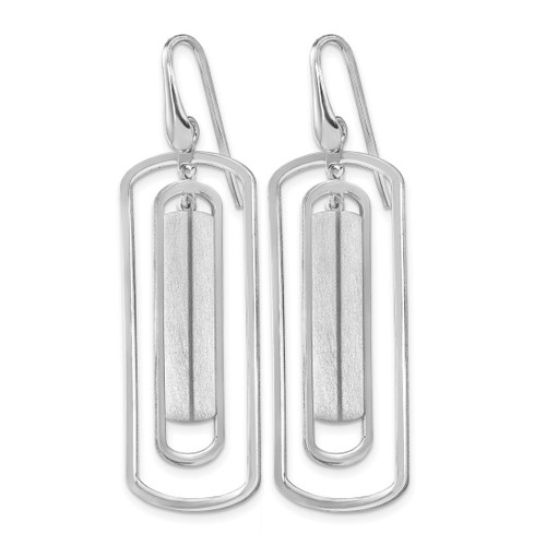 Sterling Silver Rhodium-Plated Polished & Brushed Dangle French Wire Earrings, 53.7 mm - View 2